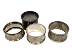 Four assorted silver napkin rings CONDITION REPORT: 71.