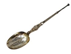 A large silver gilt copy of an anointing spoon by Elkington,