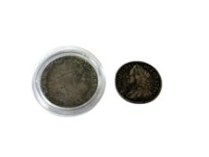 A George III 1787 shilling and a George II 1750 sixpence (2)