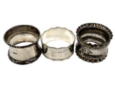 Three silver napkin rings CONDITION REPORT: 70.