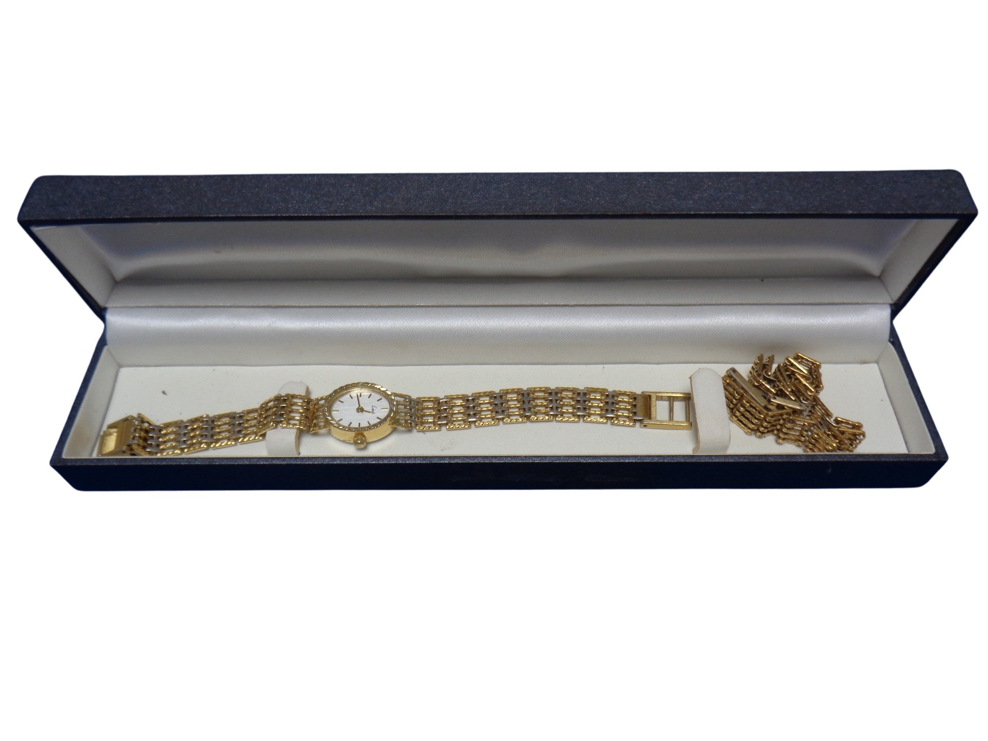 A lady's gold plated wristwatch with matching bracelet