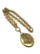 An antique yellow metal pearl and diamond locket and necklace, 38.1g.