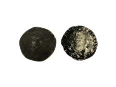 An Elizabeth I hammered shilling 1591 and a Charles I shilling