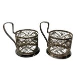 Two Russian white metal cup holders marked Hommet