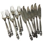 A superb set of vintage Georg Jensen acorn pattern fish knives and forks