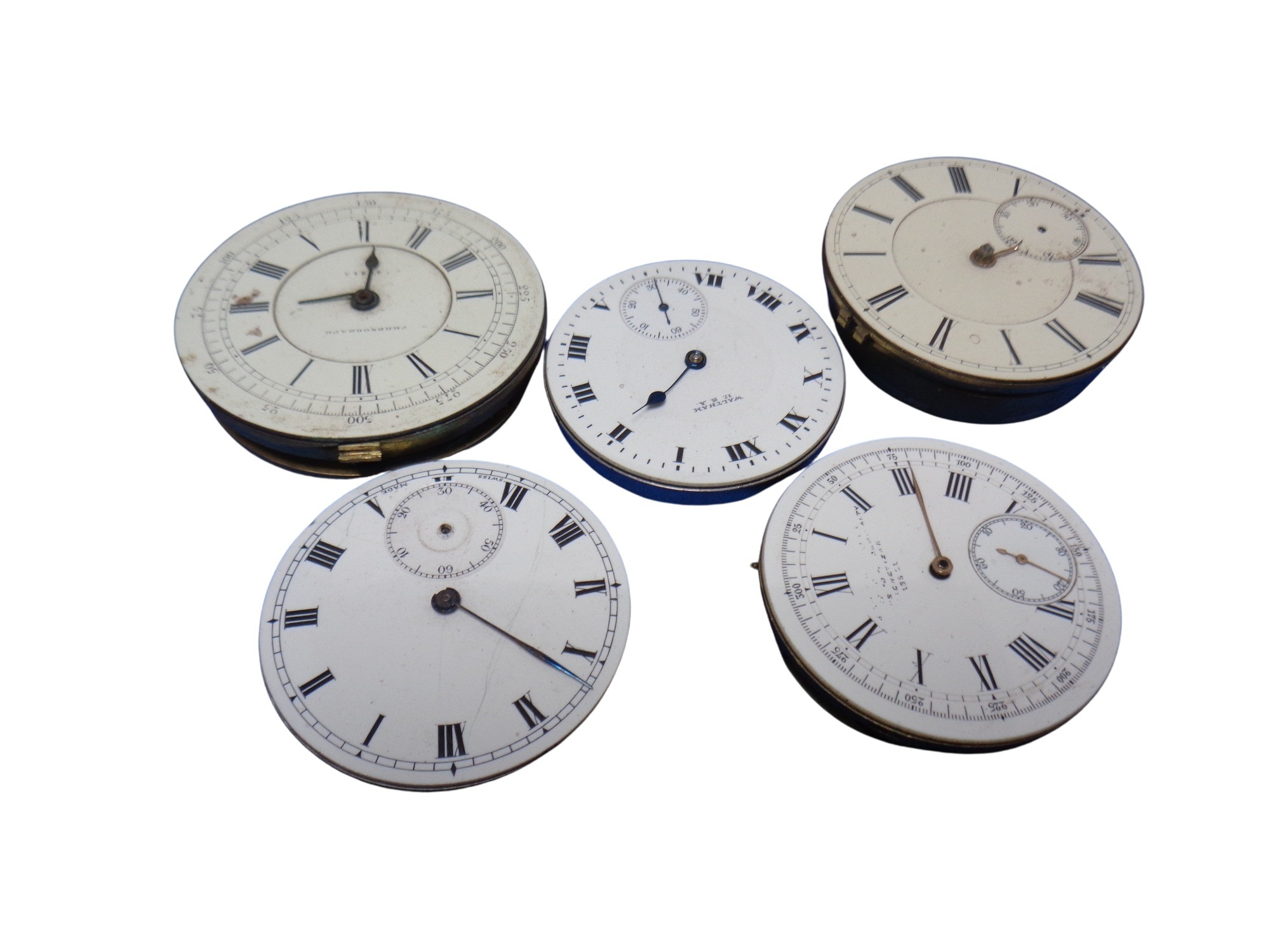 Five vintage pocket watch movements