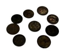 Nine farthings including George III and Charles II