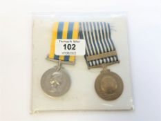 A pair of Korea medals named to P/SSX 722284 C. Dorney A.B. R.N.