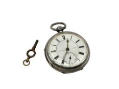 A silver open face key wound pocket watch by JB Yabsley,