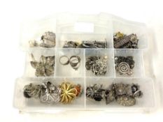 A box of assorted silver jewellery and other items