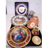 A tray of antique and later ceramics - Royal Vienna plate,