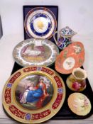 A tray of antique and later ceramics - Royal Vienna plate,