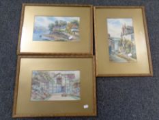 Three 20th century gilt framed W Sands watercolours depicting a garden,