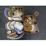 Three boxes of ceramics and glass ware - dinner plates, cabinet and wall plates,