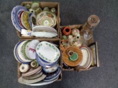 Three boxes of ceramics and glass ware - dinner plates, cabinet and wall plates,