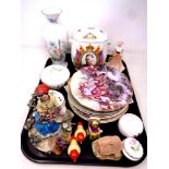 A tray of assorted antique and later ceramics to include coronation caddy,