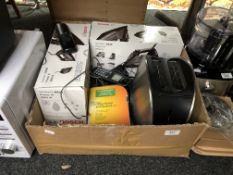 Two Bosch steam irons, boxed toaster, Panasonic home phones,