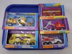 Five Matchbox Superkings die cast vehicles to include Bedford Concrete truck, London bus,