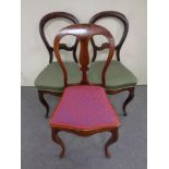 A 19th century mahogany bedroom chair and a further pair of chairs