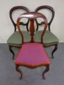 A 19th century mahogany bedroom chair and a further pair of chairs