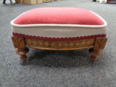 A Victorian inlaid mahogany footstool in red dralon