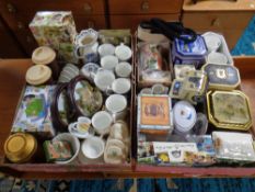 Two boxes of Ringtons ware - caddies, tea ware, tote bag,