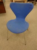 A Fritz Hansen dining chair in blue fabric