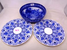 A Maling blue and white "Blue Egypt" pattern circular fruit bowl, diameter 24 cm,