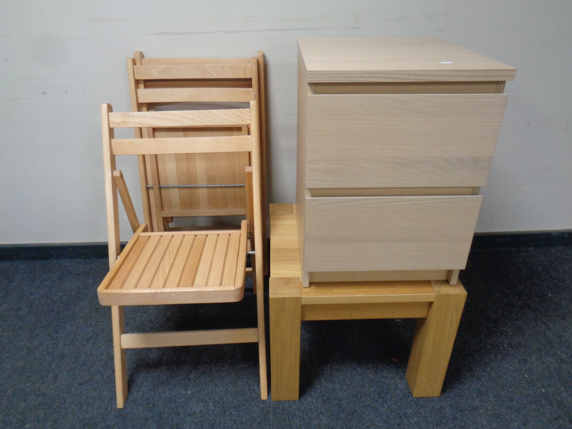 Three folding kitchen chairs,