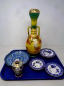 A tray of ceramics - three antique coffee cans and saucers, 19th century twin-handled vase,