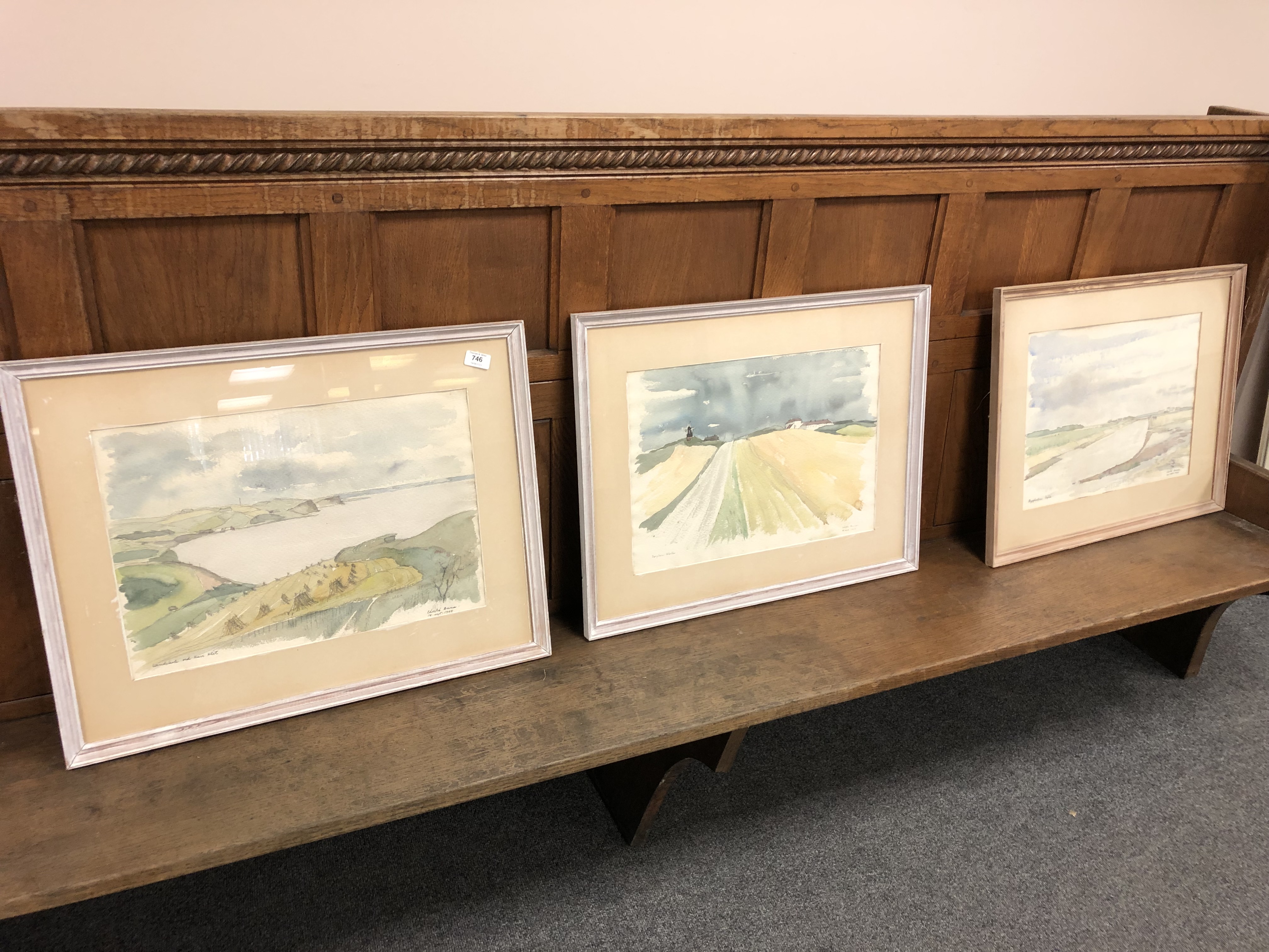 Three continental watercolours depicting farmland,