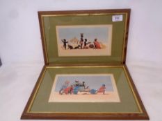 A pair of L Brinkman signed limited edition prints depicting figures with a dog,