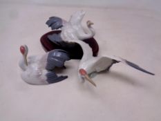 Three Lladro figure of cranes no 1598, 1599, 1600,