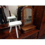 A 19th century mahogany dressing table mirror and a painted milking stool CONDITION