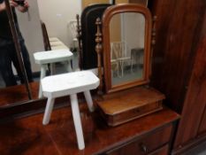 A 19th century mahogany dressing table mirror and a painted milking stool CONDITION