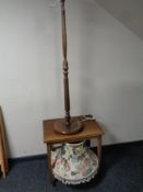 A mid 20th century teak turnover top trolley and a beech wood standard lamp with shade