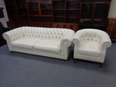 A Natuzzi cream leather Chesterfield club settee and similar tub chair