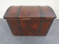 A 19th century metal bound stained pine trunk