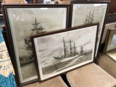 Three 1980's J A Kendall signed prints of the Tall Ships,