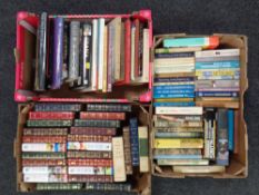 Three boxes of books to include Royalty, Reader's Digest, paperbacks and hardbacks,