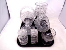 A tray of assorted glass ware - cut glass, lead crystal vase, baskets,