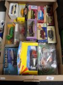 A box of boxed die cast vehicles to include Corgi Trackside, Days Gone Showmans, Corgi Classics,