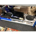 Three crates of electricals - radio/CD/cassette players, LG Blu Ray, Acer 22 inch LCD monitor,