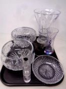 A tray of assorted glass ware - Stuart Crystal vase, boxed Bohemian rose bowl,