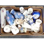A box of ceramics - figures, vases,