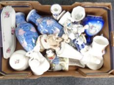 A box of ceramics - figures, vases,