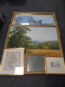 After John Constable : print, The Hay Wain in gilt frame, another gilt framed print,