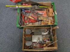 A quantity of vintage hand tools, wood working planes, chisels, saws,