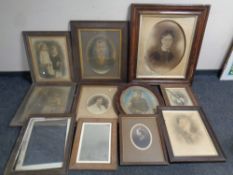 Eleven antique frames of colour and monochrome photographs, portrait study, soldier,