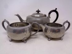 A three piece Mayflower English pewter tea service